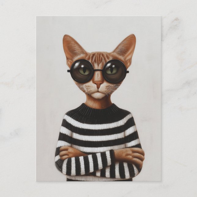 Carte Postale Stylish Cat With Round Glasses (Devant)