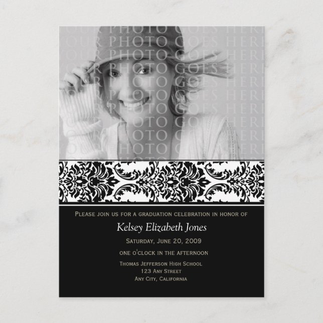Carte postale Stylish Damask Graduation Invitation (Devant)