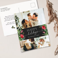 Stylish Dark Grey Botanical 3 Photo Holiday