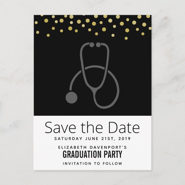 Carte Postale Stylish Graduation Party Stethoscope Enregistrer l (Devant)