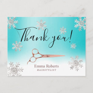 Carte Postale Styliste de cheveux Turquoise hiver Snowflakes Mer