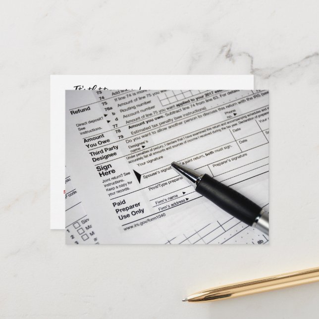 Carte Postale Stylo d'encre de point de contrôle sur le formulai (Devant/Arrière en situation)