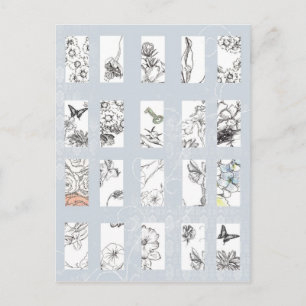 Carte Postale Stylo en encre noire fleur sauvage Croquis d'art b