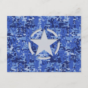 Carte Postale Stylo Star Retro Camouflage bleu marine