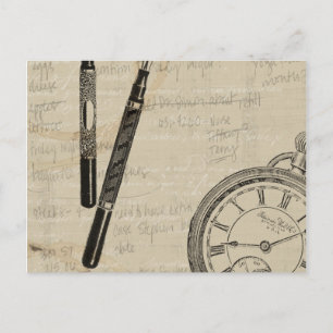 Carte Postale Stylos de fontaine et Watchface avec des notes
