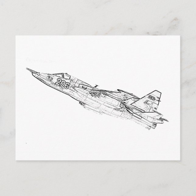 Carte Postale SU 25 Grach Soviet Frogfoot Plane Sketch (Devant)