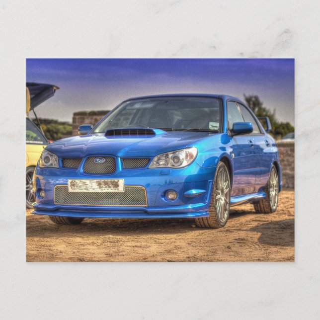 Carte Postale Subaru Impreza STi "Hawkeye" en bleu (Devant)