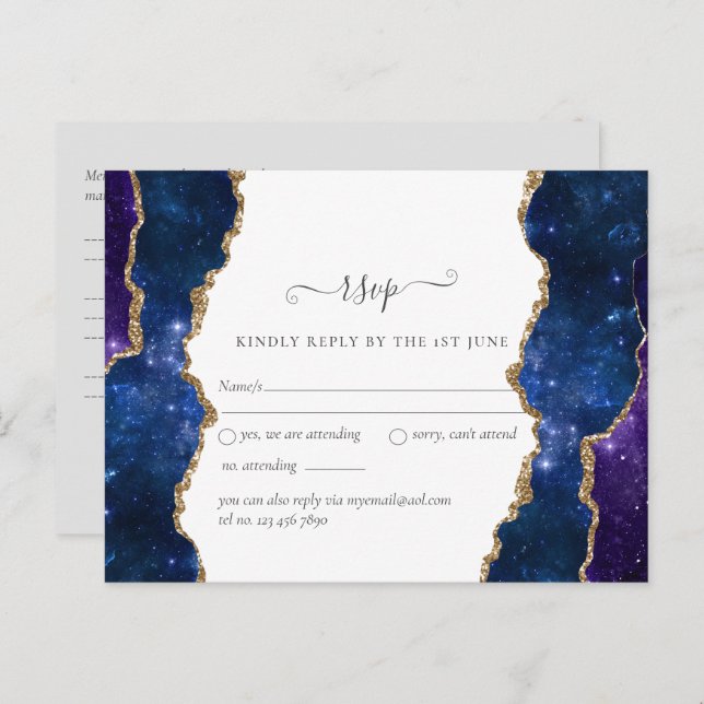 Carte Postale Sublime Agate Blue Gold MARIAGE SUITE (Devant / Derrière)