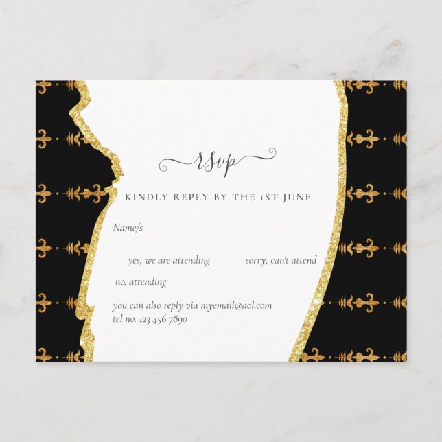 Carte Postale Sublime Black Gold Fleur De Lys Mariage (Devant)