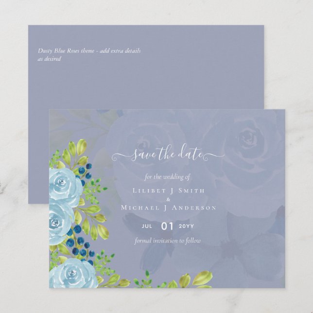 Carte Postale Sublime DUSTY BLUE Florale Mariage Suite (Devant / Derrière)