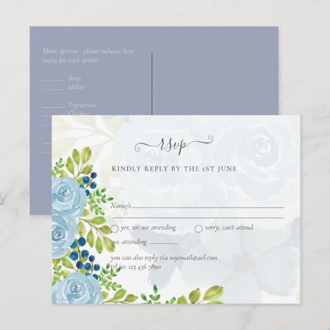 Carte Postale Sublime DUSTY BLUE Florale Mariage Suite (Devant / Derrière)