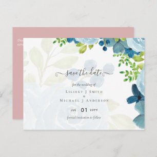 Carte Postale Sublime Dusty Blue Flowers Sage Green Mariage