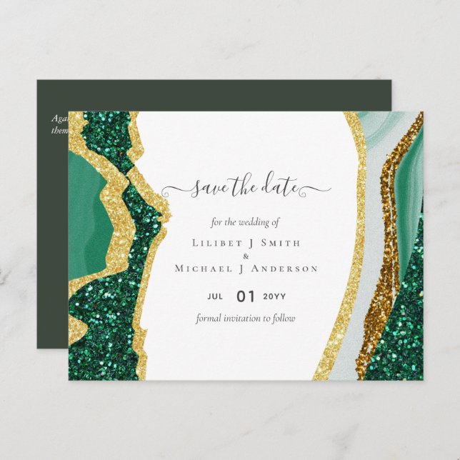 Carte Postale Sublime Emerald Green Gold Mariage (Devant / Derrière)