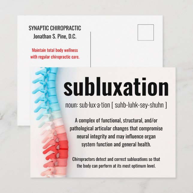 Carte Postale Subluxe Chiropratique Rappel/Réactivation (Devant / Derrière)