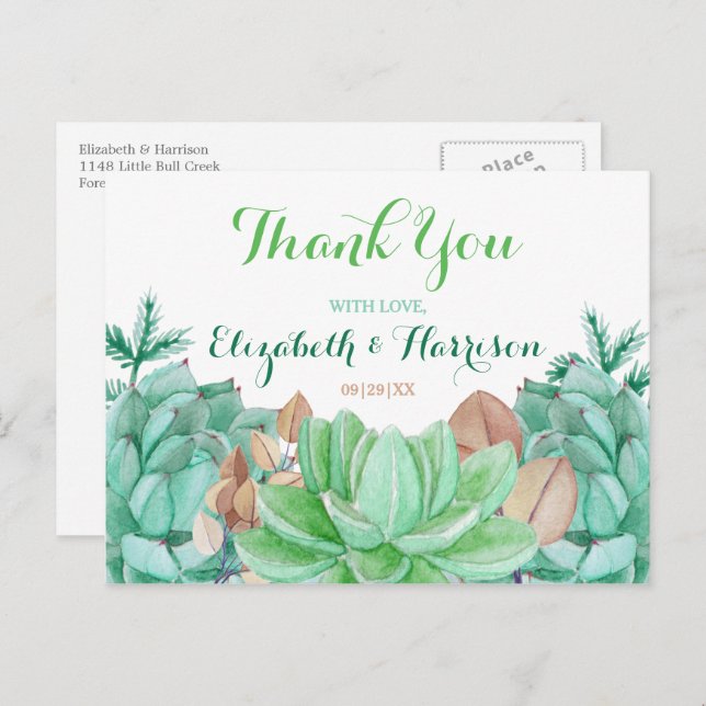 Carte Postale Succulent Bouquet Botanique Floral Mariage Merci (Devant / Derrière)
