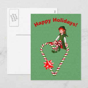 Carte postale sucre de canne Heart Elf Christmas H