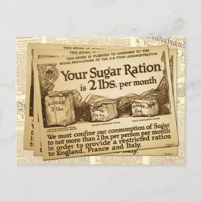 Carte Postale Sugar Ration, WWI Poster (Devant)