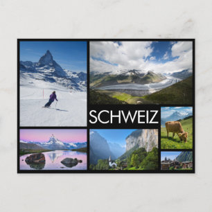 Carte Postale Suisse collage d'images multiples noir