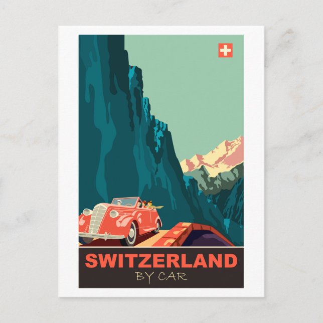 Carte Postale Suisse en voiture (Devant)