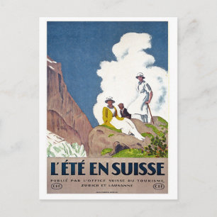 Carte Postale Suisse, pique-nique d'été en montagne, vintage