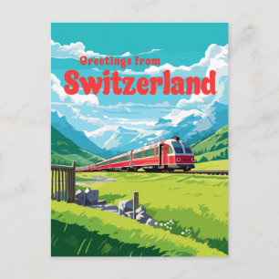 Carte Postale Suisse - Retro Mountain Train