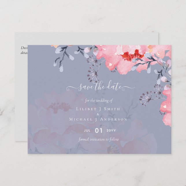 Carte Postale Suite Mariage en fleurs rose pâle Sublime (Devant / Derrière)
