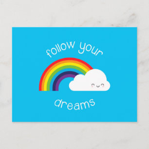 Carte Postale Suivez vos rêves Kawaii Rainbow