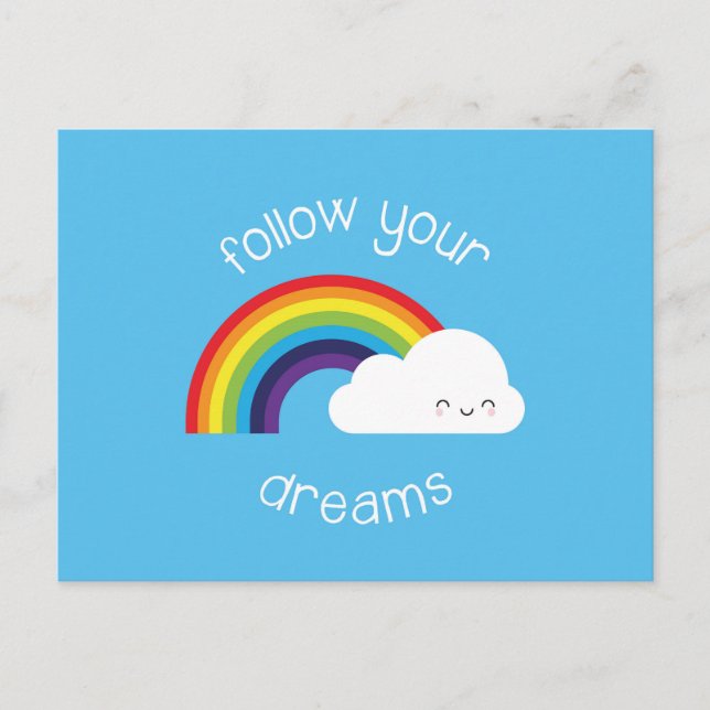 Carte Postale Suivez vos rêves Kawaii Rainbow (Devant)
