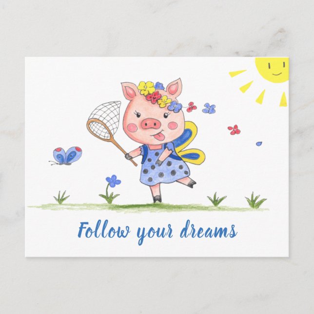 Carte Postale Suivez votre porcelet de Dreams//Funny (Devant)