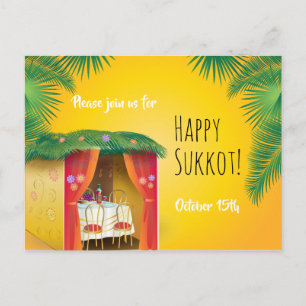 Carte Postale Sukkot Festival Party Sukkah Lulav & Etrog Invitat