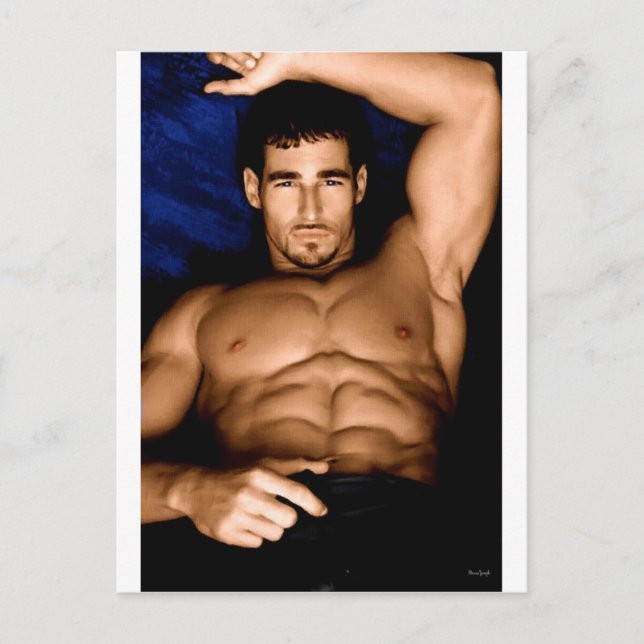 Carte Postale Sultry Man sur lit - peinture originale (Devant)