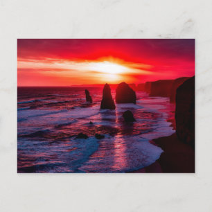 Carte Postale Summer Crimson Sunset Sky Vibrant Rocky Beach