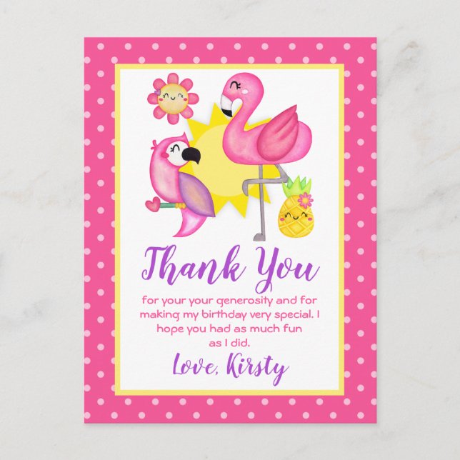 Carte Postale Summer Paradise Flamant rose Parrot fête d'anniver (Devant)
