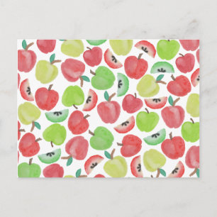 Carte Postale Summer watercolor red green apples fruit pattern