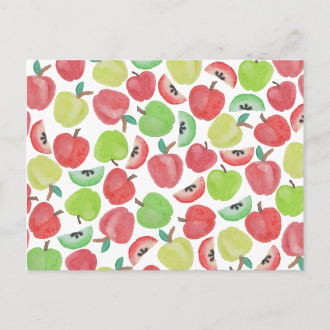 Carte Postale Summer watercolor red green apples fruit pattern (Devant)
