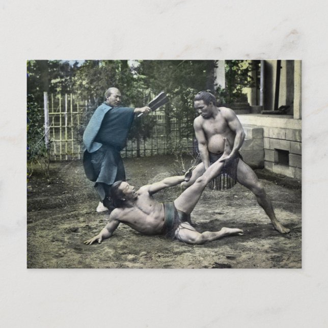 Carte Postale Sumo japonais vintage 相 traditionnel 撲 (Devant)