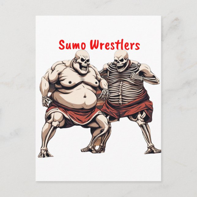 Carte Postale Sumo Lutteurs de squelette en action (Devant)