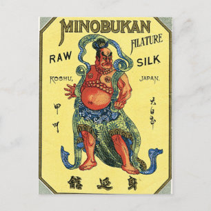 Carte Postale Sumo Vintage japonais Étiquette de soie