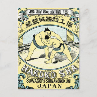 Carte Postale Sumo Wrestlers ~ Vintage japonais Étiquette de soi