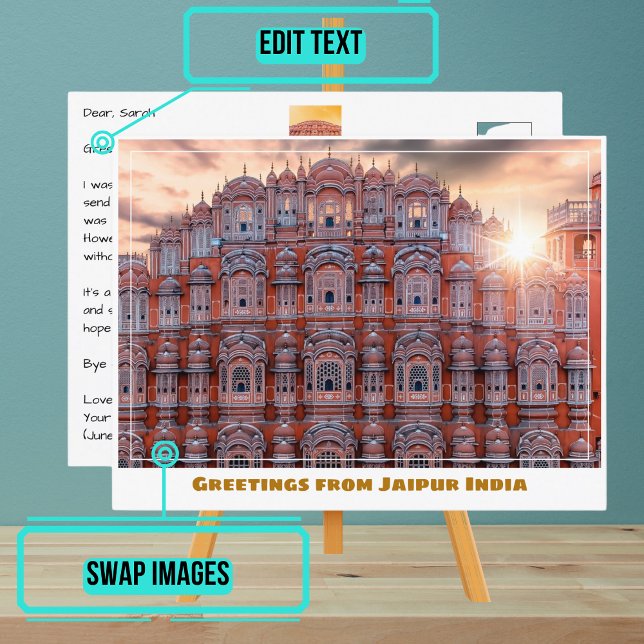 Carte Postale Sun sur Hawa Mahal à Jaipur en Inde (Please enjoy our postcard)