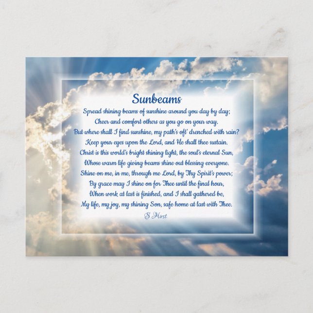 Carte postale "Sunbeams" Christian Poem Holiday (Devant)