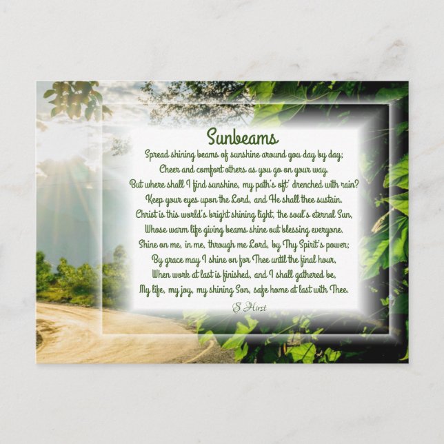 Carte postale "Sunbeams" Christian Poem Holiday (Devant)