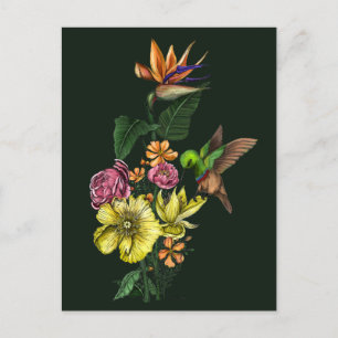 Carte Postale Sunbird d'été en Bouquet floral coloré Oeuvre d'ar