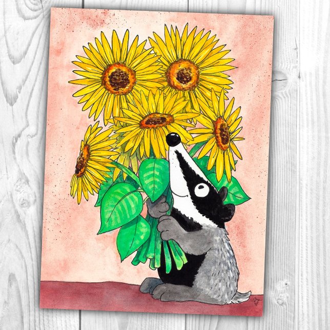 Carte postale Sunflower Badger par Nicole Janes (Créateur téléchargé)