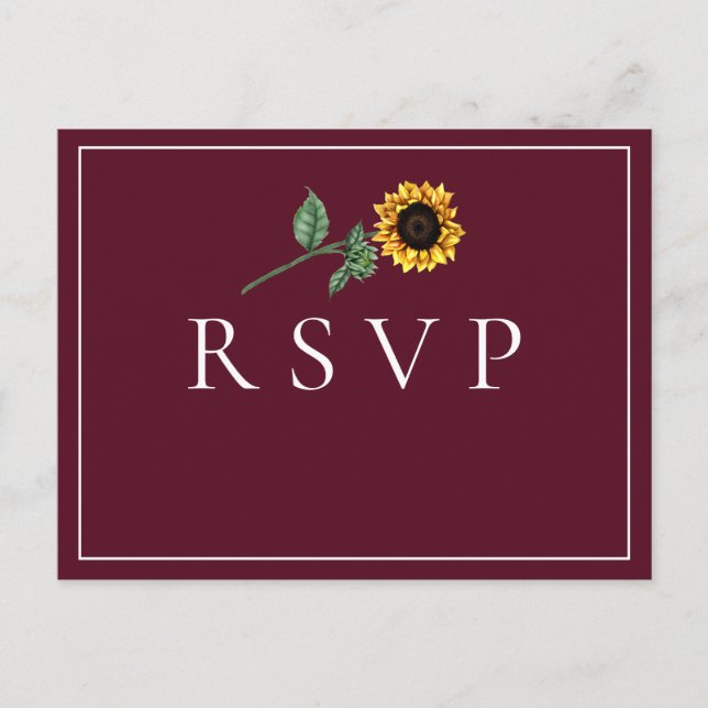 Carte Postale Sunflower Bordeaux Mariage RSVP Demande de chanson (Devant)