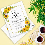 Carte Postale Sunflower Daisy 50e anniversaire de fête Invitatio<br><div class="desc">Jolie invitation de tournesol jaune floral 50ème anniversaire. Les tourbières jaunes et les marguerites blanches se mêlent aux tournesols. Un cadre en or rectangulaire lui donne une ambiance élégante. Très facile à customiser. Le fond est doté d'un bouquet de tournesol. C'est parfait pour un anniversaire d'été. Cet article fait partie...</div>