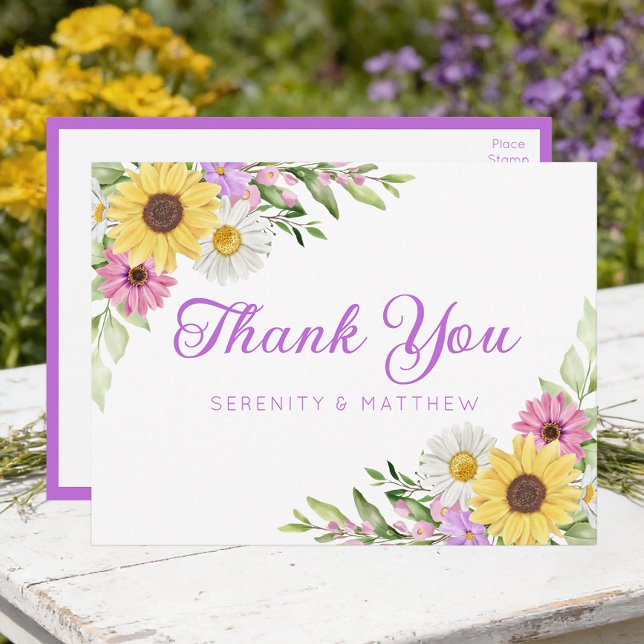 Carte Postale Sunflower Daisy Garden Floral Wedding Thank You (Créateur téléchargé)