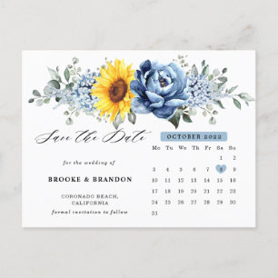 Carte Postale Sunflower Dusty Blue Peony Calendrier Enregistrer