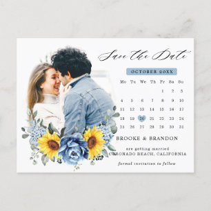 Carte Postale Sunflower Dusty Blue Peony Calendrier Enregistrer