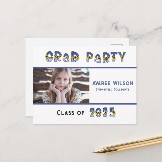 Carte Postale Sunflower et Denim Fille Photo Lycée (Devant/Arrière en situation)